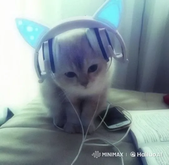 Cute Kitten Writes 'Skylord' with Cat-Eared Headphones – AI Generated Video | Hailuo AI
