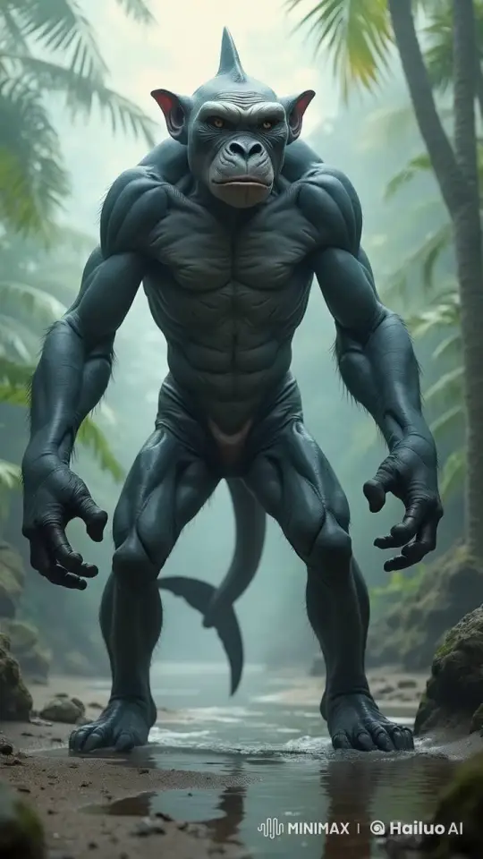 Mysterious Muscular Creature in Tropical Forest – AI Generated Video | Hailuo AI