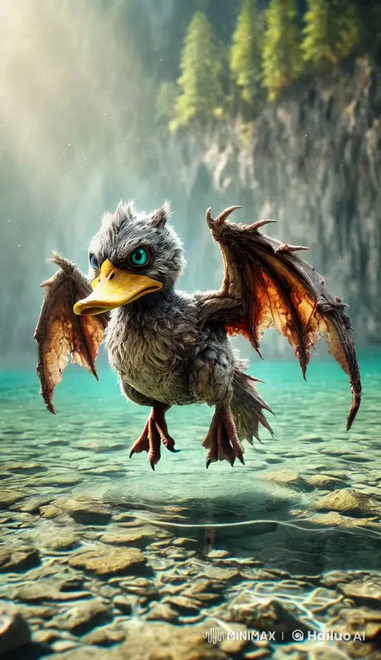 Enchanted Lake: Duck-Bat Creature's Mysterious Flight – AI Generated Video | Hailuo AI