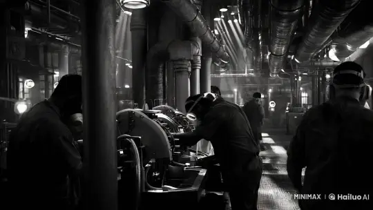 Industrial Dystopia: Cyberpunk Workers and Machines – AI Generated Video | Hailuo AI