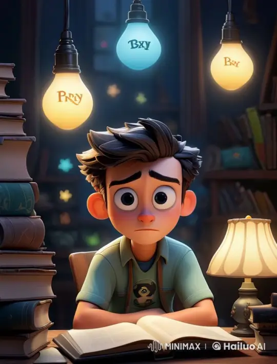 Focused Young Boy Studying in a Cozy, Dimly Lit Room – AI Generated Video | Hailuo AI