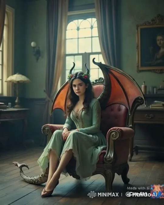 Contemplative Dragon-Winged Maiden in Vintage Setting – AI Generated Video | Hailuo AI