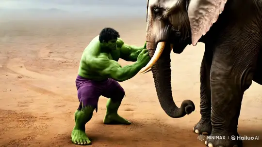 Hulk Battles Armored Elephant in Epic Showdown – AI Generated Video | Hailuo AI
