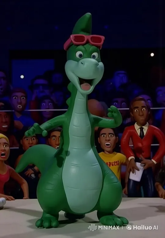 Prehistoric Dinosaur in Boxing Ring Roars for Dominance – AI Generated Video | Hailuo AI