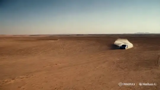 Silver Sports Car Racing Through Desert Expanse – AI Generated Video | Hailuo AI