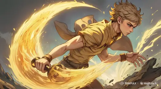 Animated Warrior's Fiery Weapon Swing in Live2D – AI Generated Video | Hailuo AI