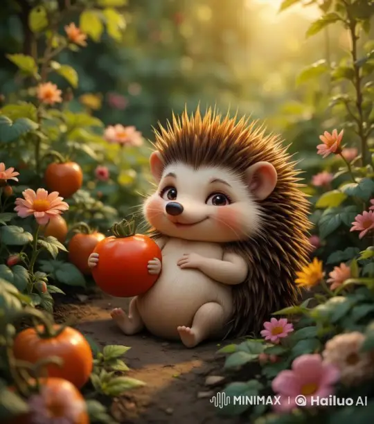 Adorable Hedgehog in Peaceful Tomato Garden – AI Generated Video | Hailuo AI