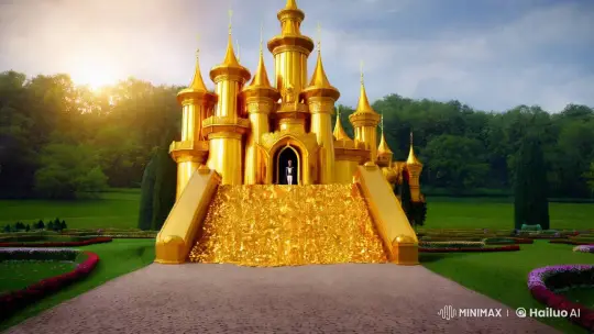 Golden Castle: A Majestic Display of Wealth and Regality – AI Generated Video | Hailuo AI