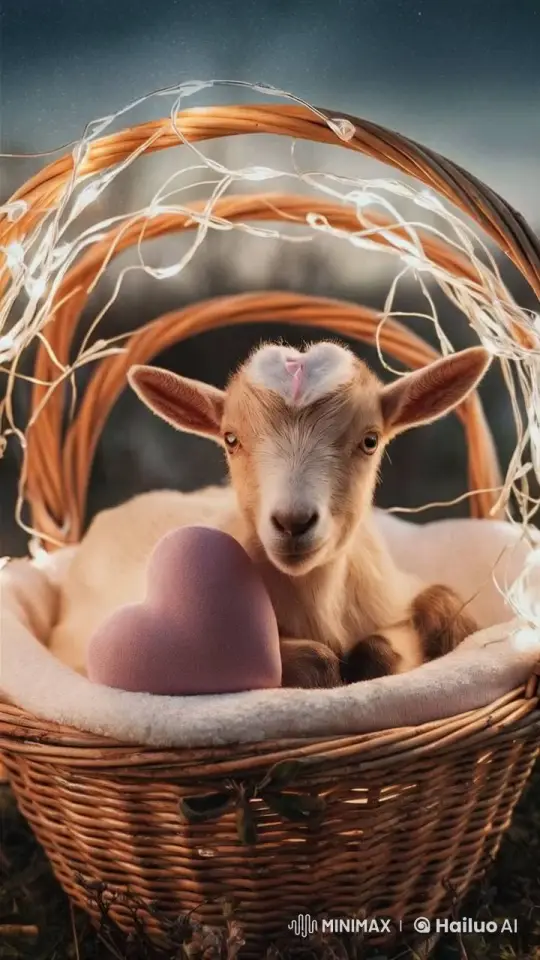 Baby Goat Smiles in Enchanted, Starlit Basket – AI Generated Video | Hailuo AI