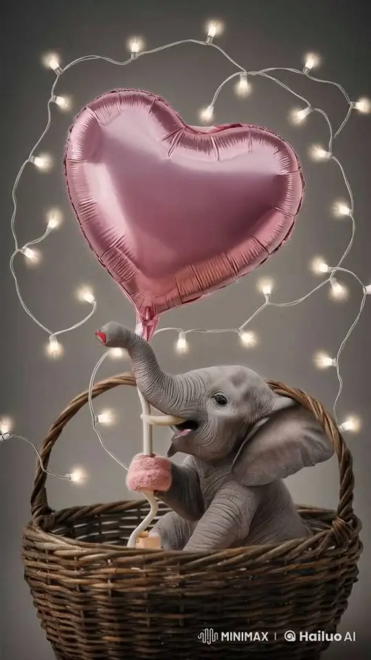 Cheerful Elephant Smiles While Pumping Heart-Shaped Balloon – AI Generated Video | Hailuo AI