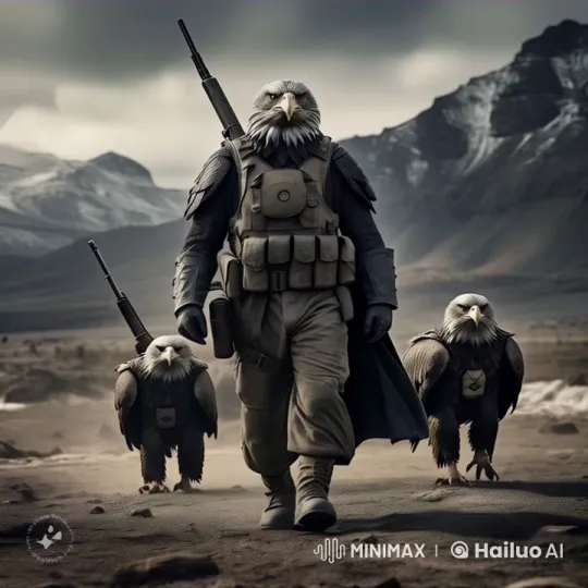 Military Eagles March Through Barren Landscape – AI Generated Video | Hailuo AI