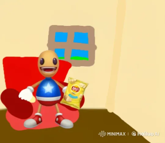 Animated Character Enjoying Lay's Chips in Cozy Living Room – AI Generated Video | Hailuo AI