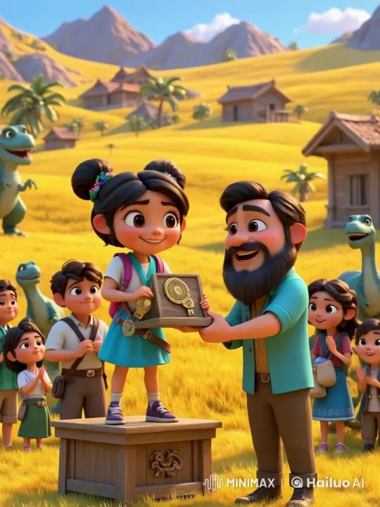 Young Girl Receives Award in Enchanted Valley with Dinosaurs – AI Generated Video | Hailuo AI