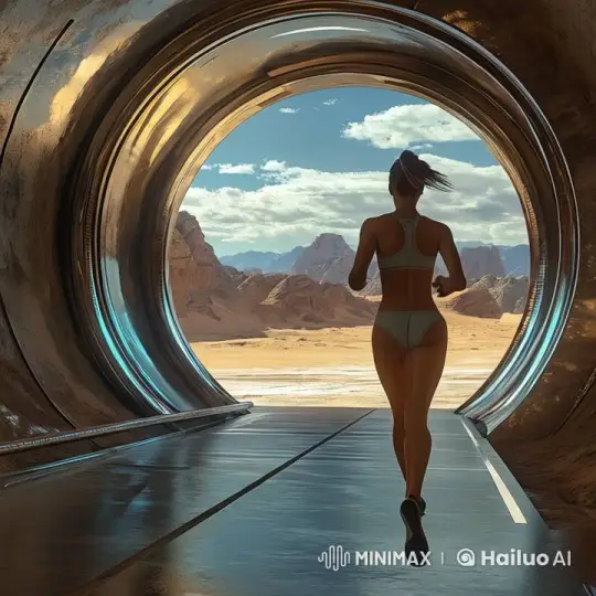 Futuristic Tunnel to Desert Landscape Transition – AI Generated Video | Hailuo AI