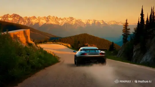 Sports Car Soars Over Mountainous Landscape in Stunning Slow-Motion – AI Generated Video | Hailuo AI