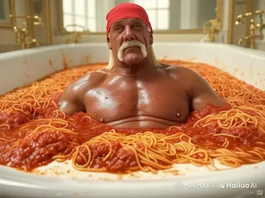 Muscular Man Immerses in Spaghetti Bath in Live2D Animation – AI Generated Video | Hailuo AI