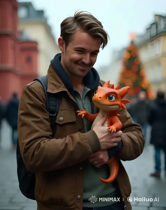 Man with Dragon Celebrates New Year with Magical Flames – AI Generated Video | Hailuo AI