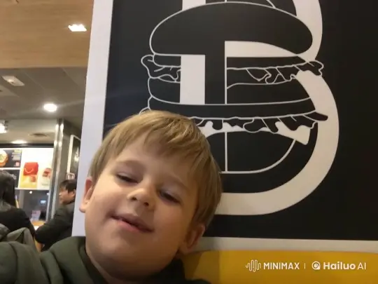 Child Enjoys World's Largest Burger at Fast-Food Restaurant – AI Generated Video | Hailuo AI