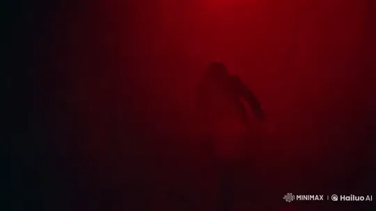 Distorted Vision: Figure Emerges in Eerie Red Glare – AI Generated Video | Hailuo AI