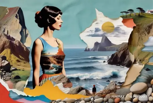 Surreal Seaside Collage with Graceful Woman – AI Generated Video | Hailuo AI