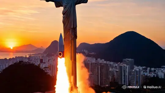 Christ the Redeemer Transformed into Rocket at Sunset – AI Generated Video | Hailuo AI