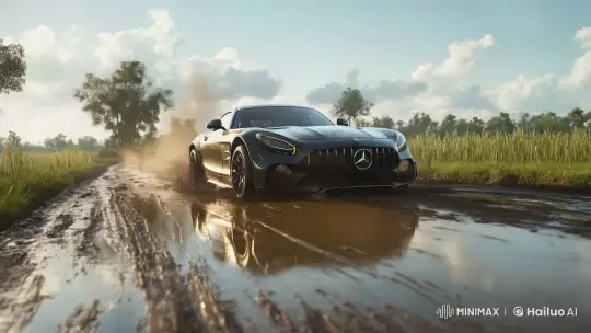 Mercedes Drifts Through Mud, Spewing Dollar Bills – AI Generated Video | Hailuo AI