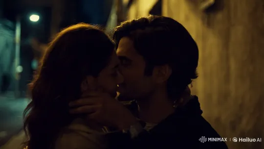 Urban Embrace: Intimate Moment Captured in Dim Alleyway – AI Generated Video | Hailuo AI