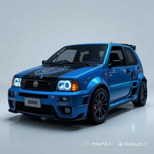 Electric Blue Hatchback Showcased in Dynamic Live2D Video – AI Generated Video | Hailuo AI