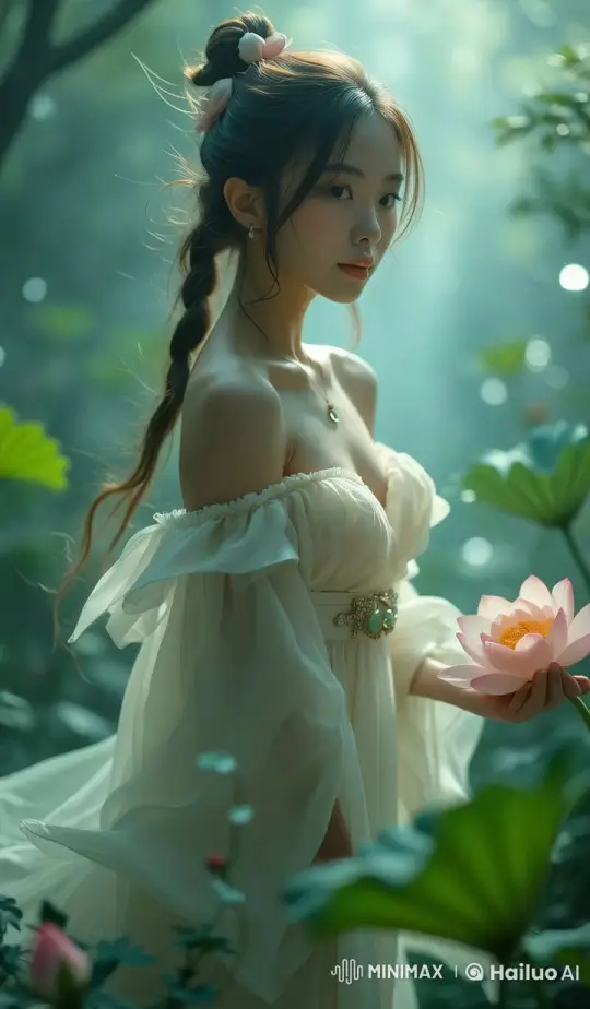 Enchanted Forest: Graceful Girl in White Amidst Nature – AI Generated Video | Hailuo AI