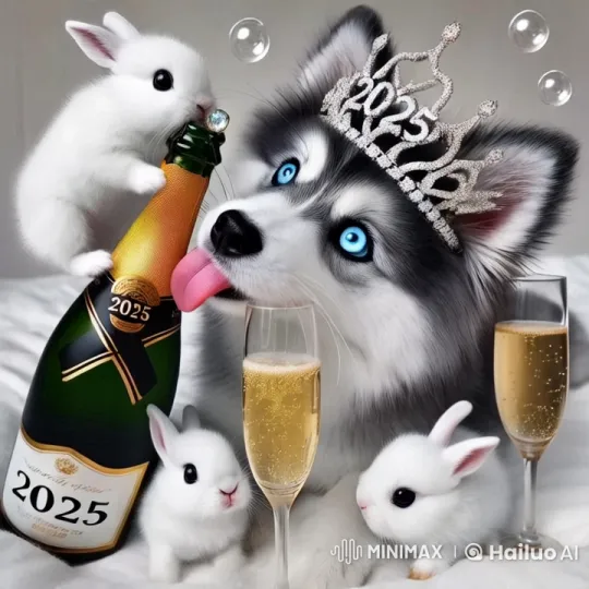 Husky and Bunnies Celebrate New Year's Eve Festivity – AI Generated Video | Hailuo AI