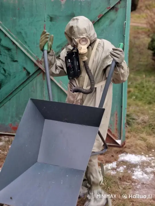 25 Individuals Steadily Push Wheelbarrows Amidst Nuclear Blast – AI Generated Video | Hailuo AI