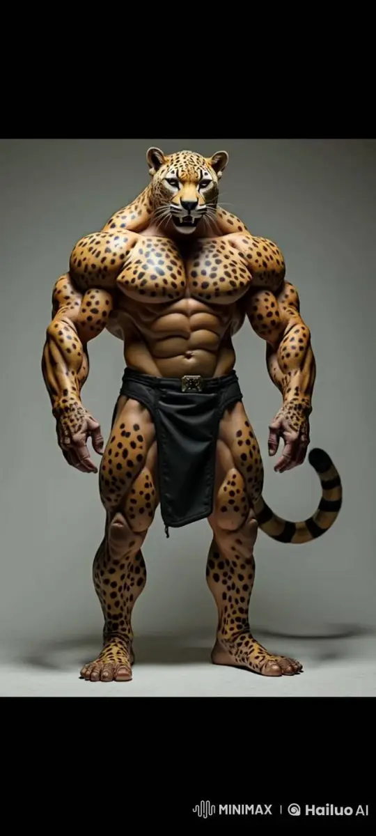 Muscular Cheetah-Humanoid Sculpture Showcases Dynamic Form – AI Generated Video | Hailuo AI