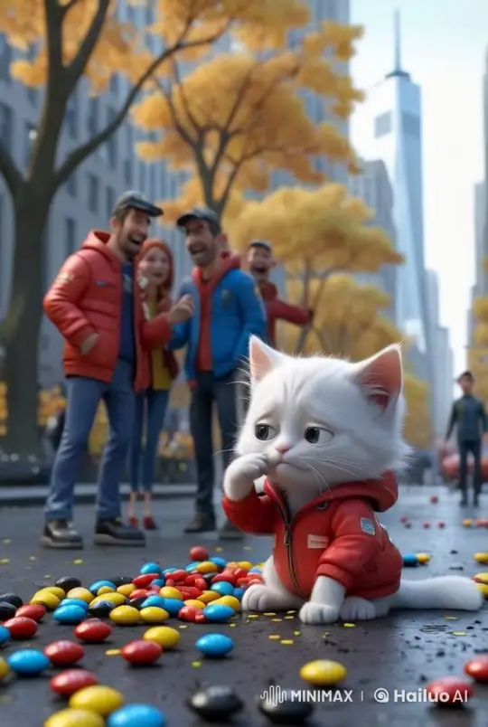Curious Kitten Explores Autumn Street Amid City Life – AI Generated Video | Hailuo AI
