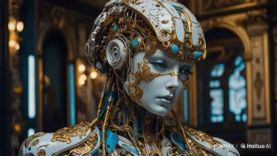 Futuristic Robot Showcases Sophisticated Movements in Grand Setting – AI Generated Video | Hailuo AI
