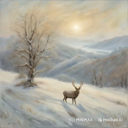 Serene Winter Sunrise with Graceful Deer – AI Generated Video | Hailuo AI