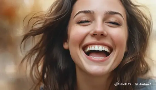 Joyful Woman Laughing with Flowing Hair – AI Generated Video | Hailuo AI