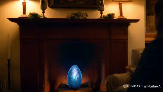 Mystical Egg Hatching in Cozy Fireplace Scene – AI Generated Video | Hailuo AI