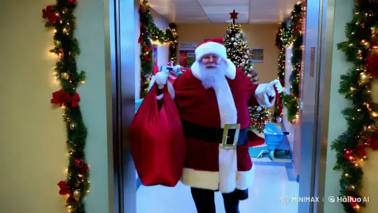 Santa Brings Holiday Cheer to Hospital Hallway – AI Generated Video | Hailuo AI