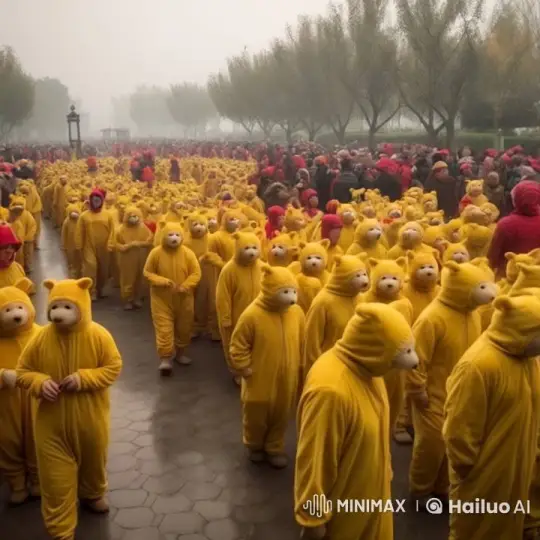 Yellow Bear Protest Turns into Joyful Celebration – AI Generated Video | Hailuo AI