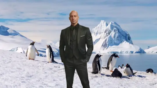 Giant Spacecraft Emerges from Icy Lake Amidst Penguins and Snowy Peaks – AI Generated Video | Hailuo AI