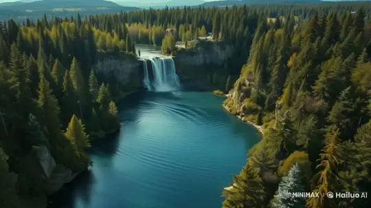 Tranquil Flight Over Majestic Forest Waterfall – AI Generated Video | Hailuo AI