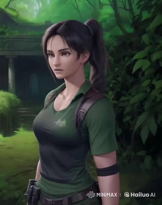 Woman in Green Outfit Walks Through Jungle with Purpose – AI Generated Video | Hailuo AI