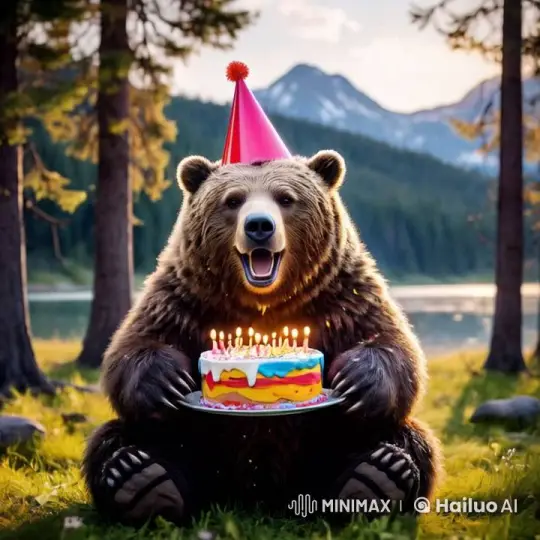 Bear Blows Out Birthday Cake Candles by Lake – AI Generated Video | Hailuo AI