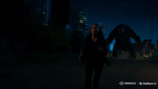 Woman Flees Nightmarish Monster in Dark Urban Setting – AI Generated Video | Hailuo AI