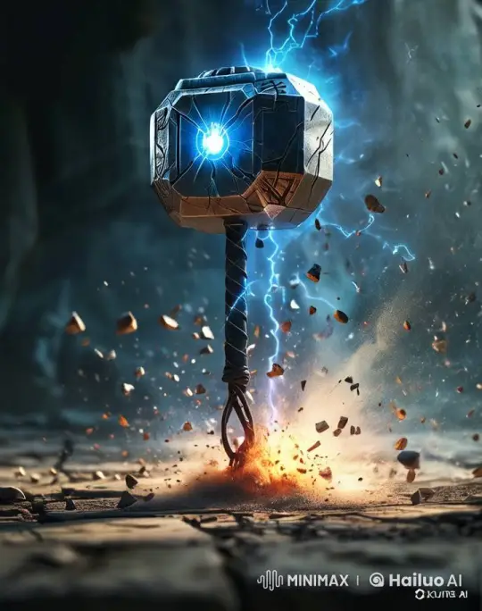 Mystical Hammer Enveloped in Electrifying Blue Aura – AI Generated Video | Hailuo AI