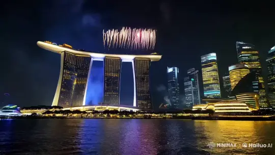 Singapore's Marina Bay Sands Fireworks Spectacle – AI Generated Video | Hailuo AI