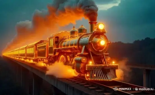 Luminous Steam Train Glides Over Twilight Bridge – AI Generated Video | Hailuo AI