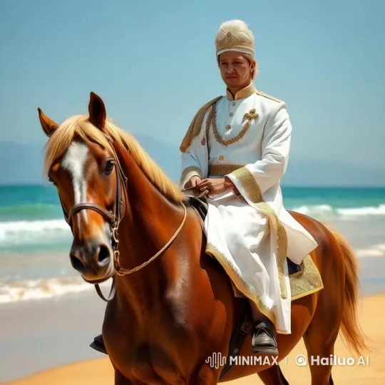 Regal Rider on Beach with Dramatic Waves – AI Generated Video | Hailuo AI