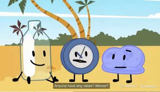 Animated Characters Brainstorm on Sunny Beach – AI Generated Video | Hailuo AI