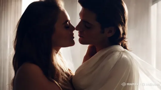 Intimate Kiss Captured in Soft Light and Shadow – AI Generated Video | Hailuo AI
